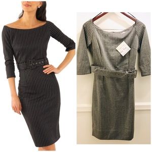 NWT Gretchen Scott Bantau Pinstripe Dress medium gray 3/4 sleeves work business